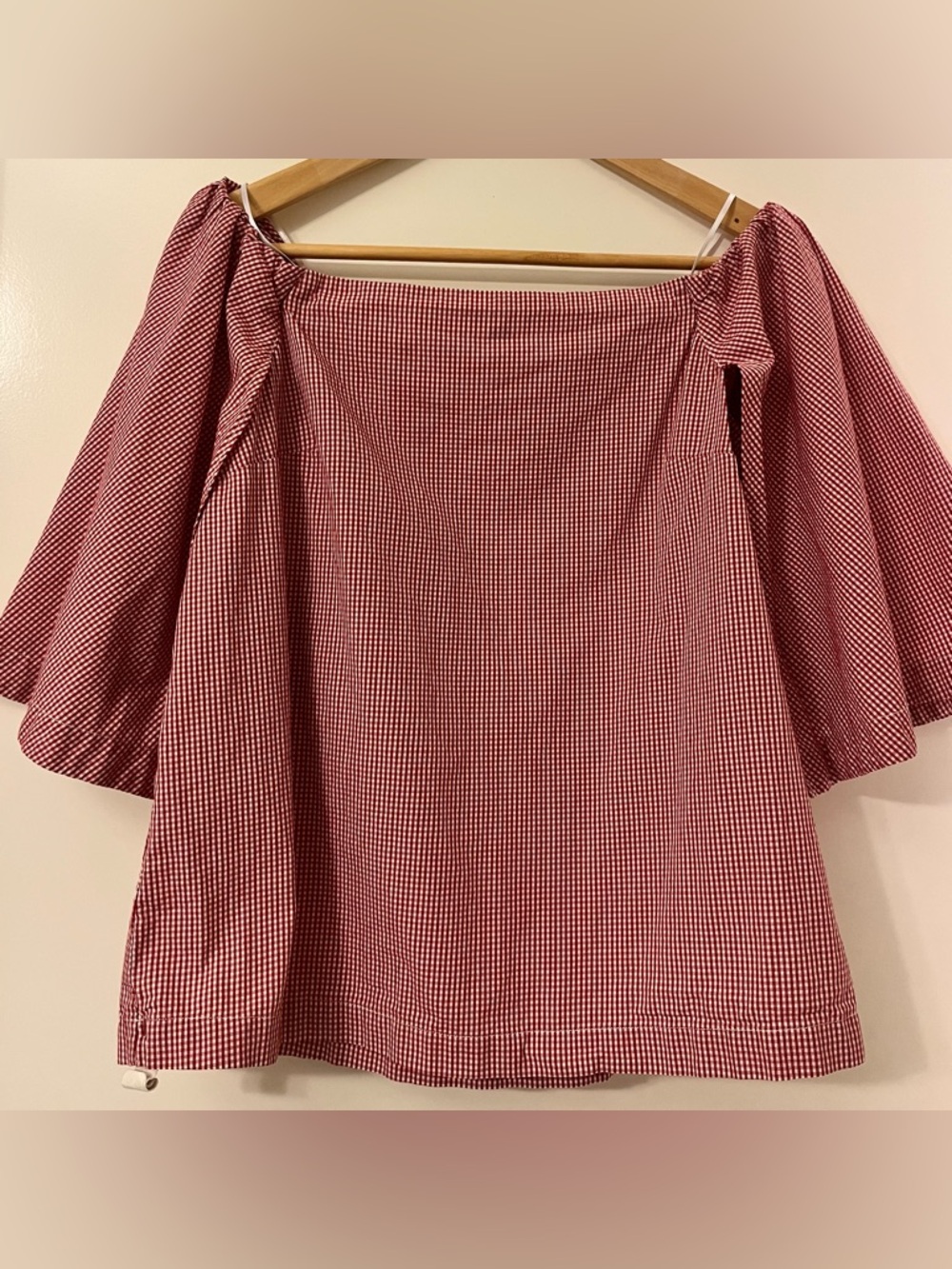 Banana Republic red gingham off shoulder top cottagecore summer blouse
